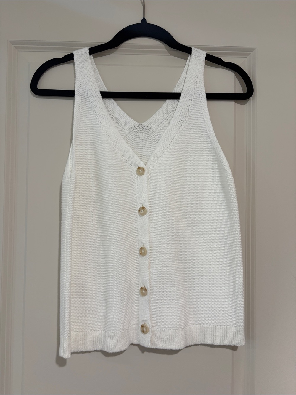 LOFT White Knit Button-Front Tank